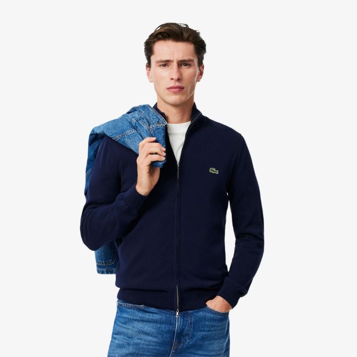 Εικόνα της Ανδρική Stand-up Collar Βαμβακερή Ζακέτα με Φερμουάρ