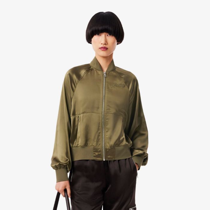 Εικόνα της Γυναικείο Oversized Embroidered Signature Σατέν Bomber Jacket