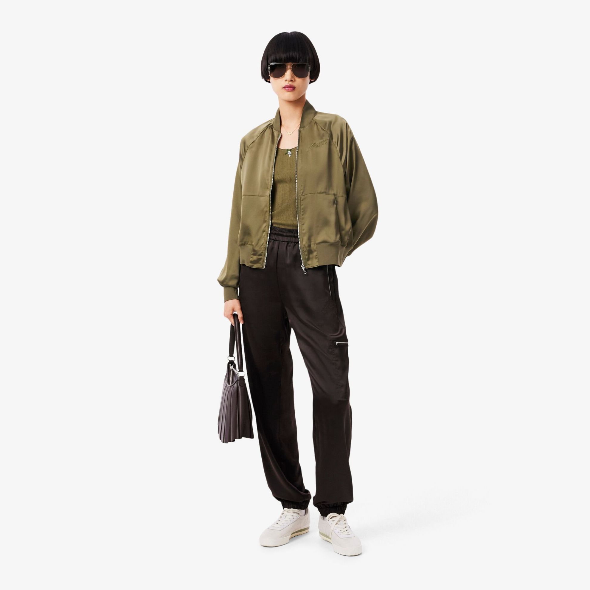Εικόνα της Γυναικείο Oversized Embroidered Signature Σατέν Bomber Jacket