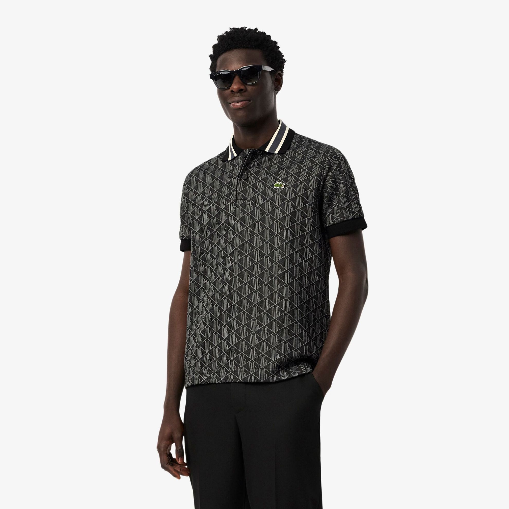 Εικόνα της Ανδρική Contrast Collar Monogram Motif Polo Μπλούζα Classic Fit