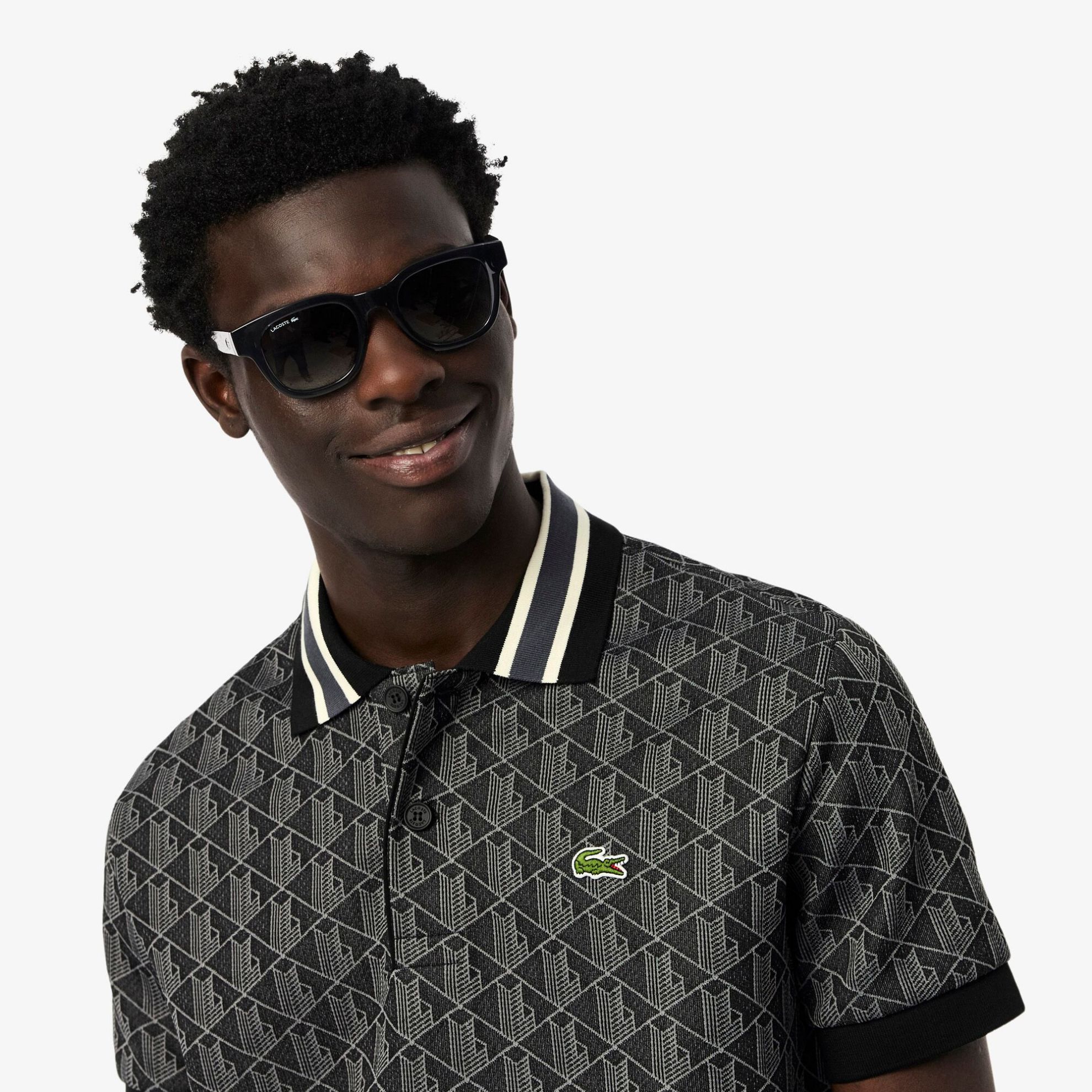 Εικόνα της Ανδρική Contrast Collar Monogram Motif Polo Μπλούζα Classic Fit